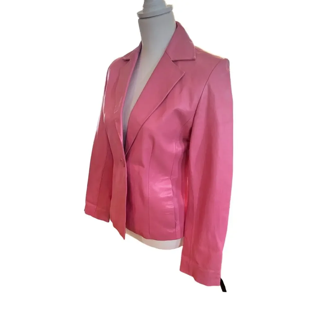 Copied - COLEBROOK 100% LEATHER PINK womens BIKER JACKET size small - Picture 3 of 7